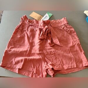 Thread & Supply Coral Paperbag Tie-Waist High Waist Shorts